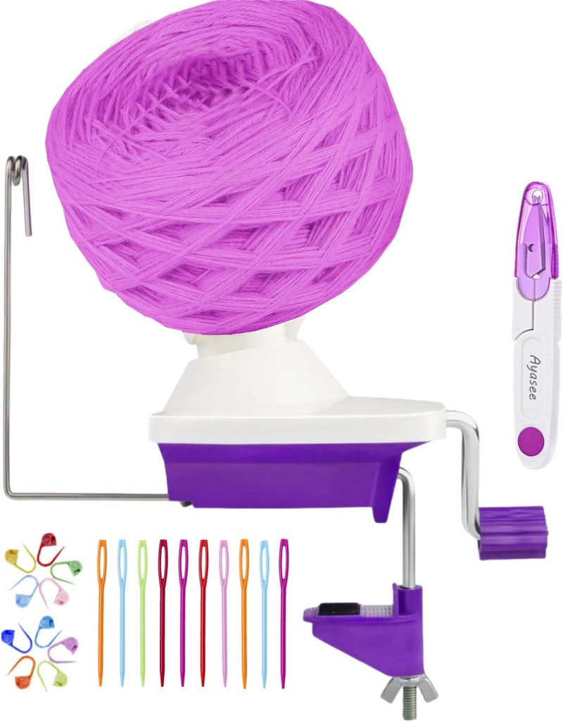 Ayasee Yarn Ball Winder, Yarn Winder Knitting Set Hand Operated Ball Winder with Tabletop Clamp for Yarn Storage (22) (Purple) - Image 1